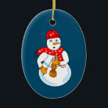 Violin Snowman Keramik Ornament<br><div class="desc">Ein Schneemann,  der einen Schal mit Musiknote trägt und eine Geige hält,  ist ein lustiges Wintermusikdesign für Streichmusiker an Geburtstagen,  Weihnachten und Winterferien.</div>