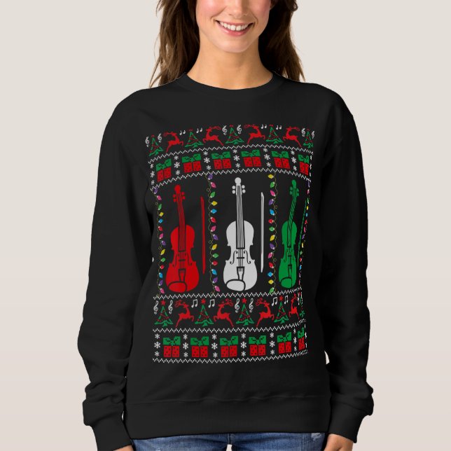 Violin Ugly Weihnachts Sweater Violinist Xmas Fami Sweatshirt (Vorderseite)