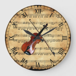 Violin ~ Vintage Sheet Music Background ~ Unique ~ Große Wanduhr