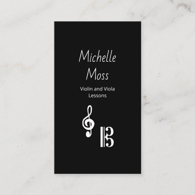 Violin Viola Music Lessons Black White Simple  Visitenkarte (Vorderseite)