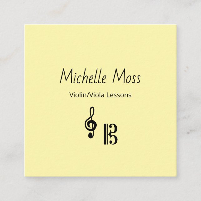 Violin Viola Music Lessons QR code Yellow Musical Quadratische Visitenkarte (Vorderseite)