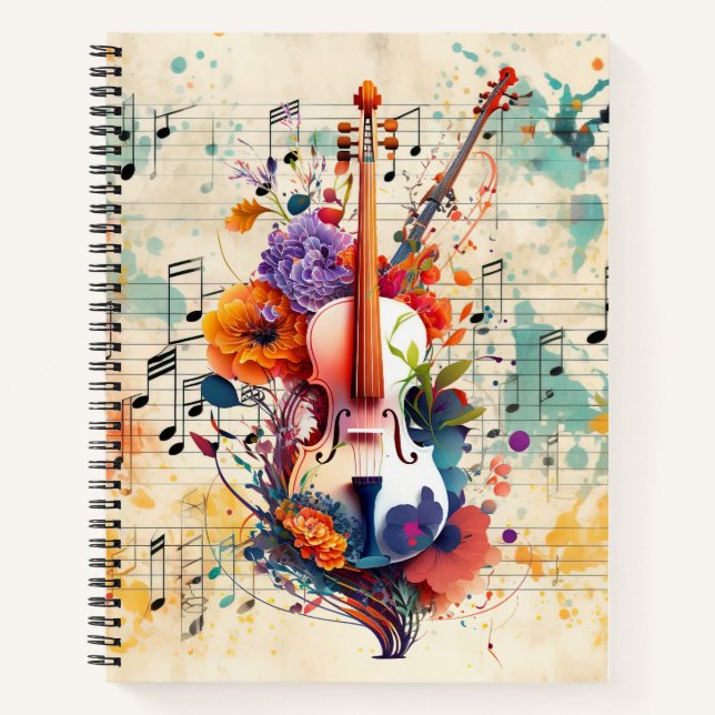 Violin Watercolor Splash Sheet Music Notizbuch (Vorderseite)