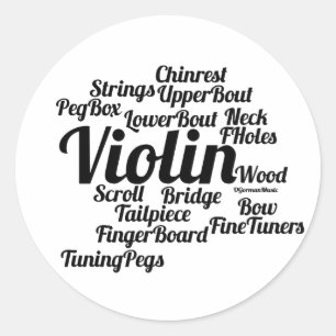 Violin Word Cloud Black Text Runder Aufkleber