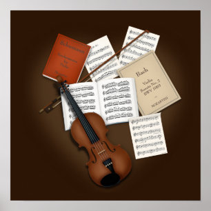 Violine auf einem Stapel Notenblätter Anpassbar Poster