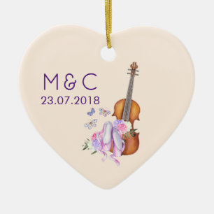 Violine, Ballett-Schuhe, Blumen und Schmetterlinge Keramik Ornament