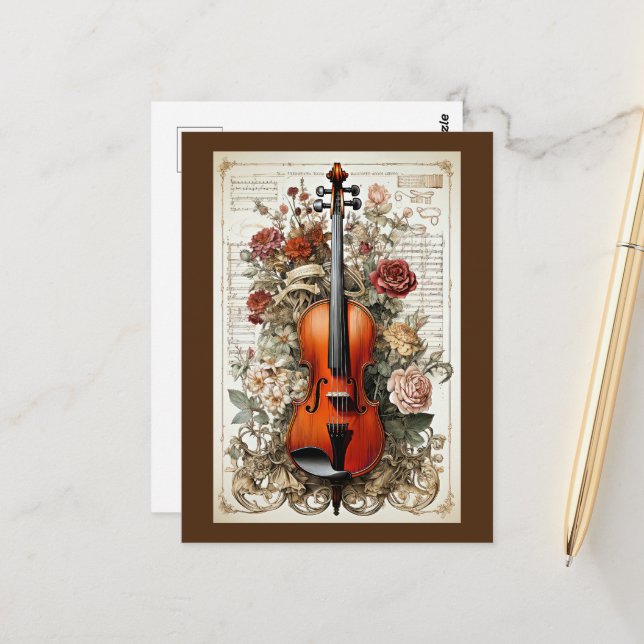 Violine Beauty, von Blumen verzierte künstliche In Postkarte (Vorderseite/Rückseite Beispiel)