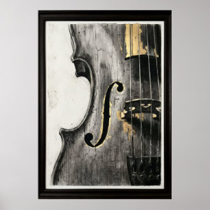 Violine Cello Schwarz Weiß Gold Abstrakte Musik Ku Poster