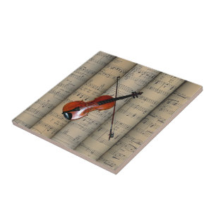 Violine ~ Gerollter Notenblatt-Hintergrund ~ Musik Fliese