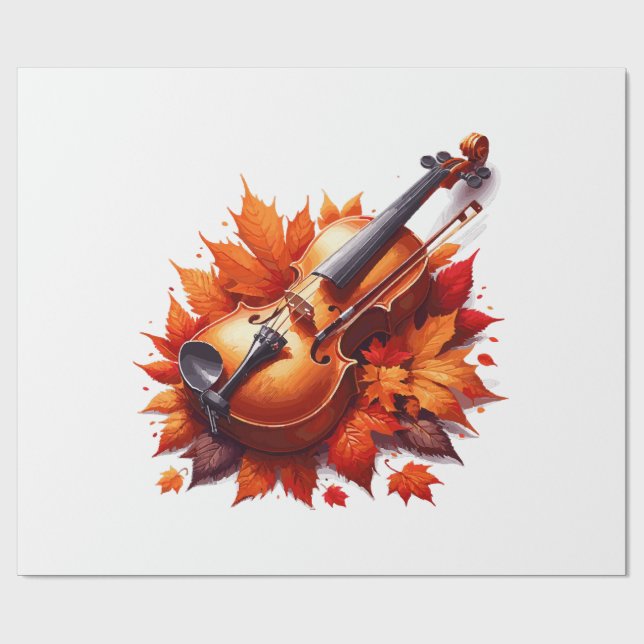 Violine im Blätterbett Geschenkpapier (Flach)