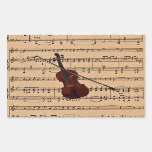 Violine mit Notenen-Hintergrund Rechteckiger Aufkleber