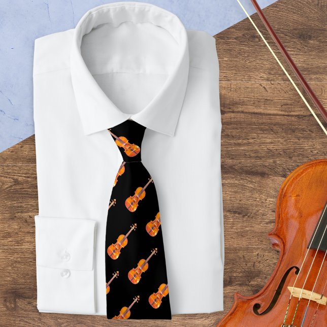 Violine Pattern Musikinstrumentenmusik Lover Krawatte (A stylish tie for classical music lovers, with pattern of violins on a black background)