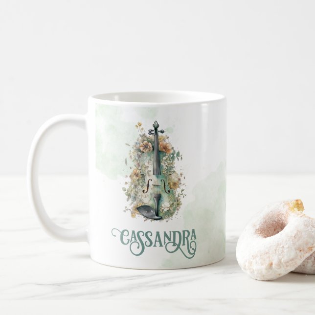 Violine Personalisiert Elegante Wasserfarbe Kaffeetasse (Mit Donut)