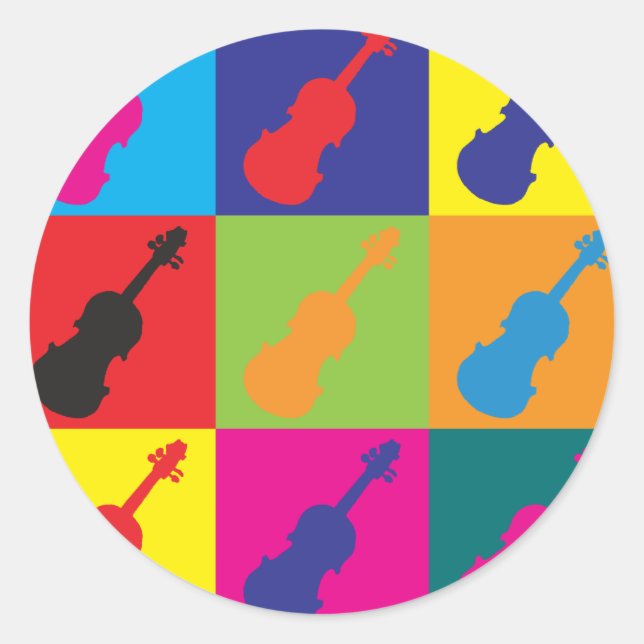 Violine Pop Art Runder Aufkleber (Vorderseite)