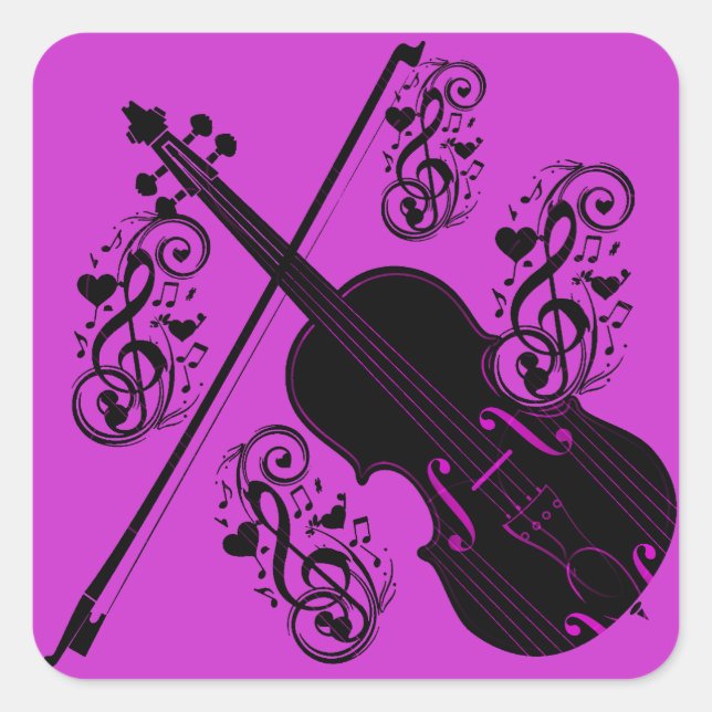 Violine, Rocking-Liebe_ Quadratischer Aufkleber (Vorderseite)