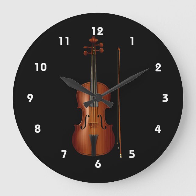 Violine und Bogen-realistische Grafik Runde Wanduhr (Vorderseite)