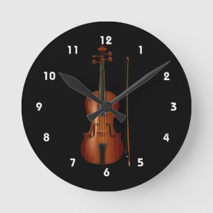 Violine und Bogen-realistische Grafik Runde Wanduhr