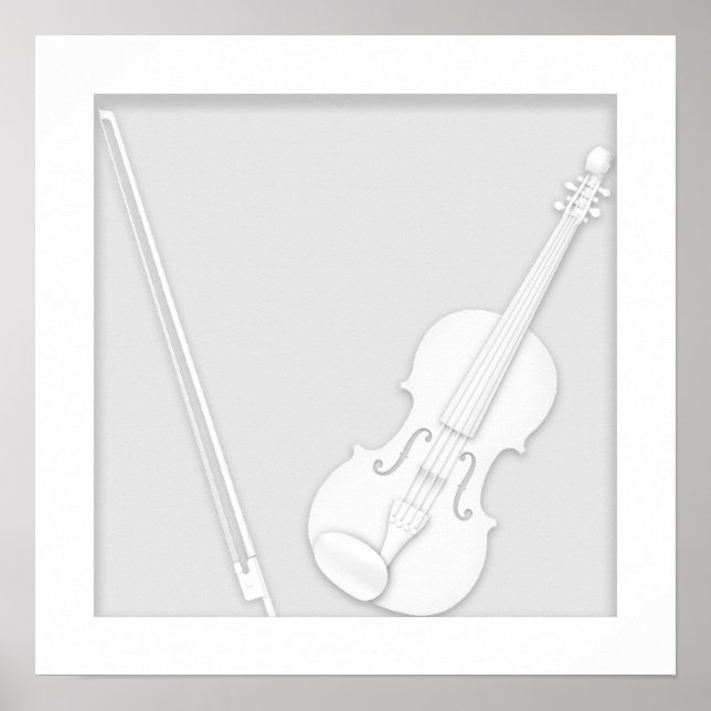 Violine und Bow Paper Cutout Illusion Weiß Poster (Vorne)