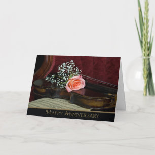 Violine und Rose Hochzeitstag Karte