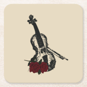 Violine und Rosen Rechteckiger Pappuntersetzer