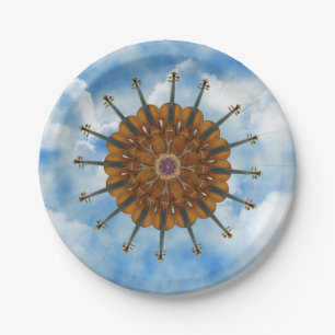 Violinen-Sonnenblume im bewölkten blauen Himmel Pappteller