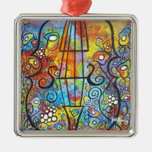 Violinen-und Blumen-Weihnachtsverzierung Silbernes Ornament