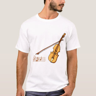 Violinenbogen und Musikpersonal in der braunen T-Shirt