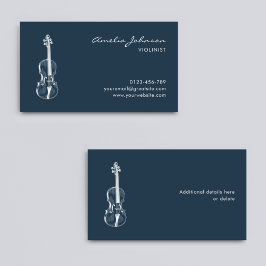 Violinist Navy Blue Elegant Script Music Teacher Visitenkarte
