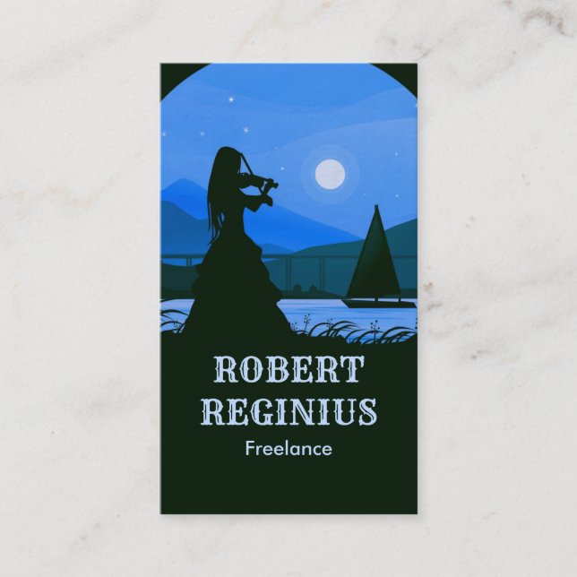 Violinist neben der River Business Card Visitenkarte (Vorderseite)