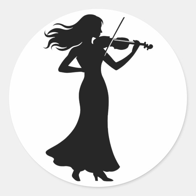 Violinistin Silhouette Dame Runder Aufkleber (Vorderseite)