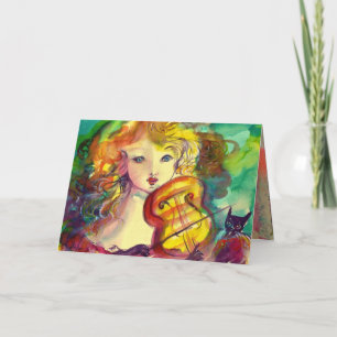 VIOLINISTISCHES MÄDCHEN, VIOLIEN UND KATZE BALD KARTE