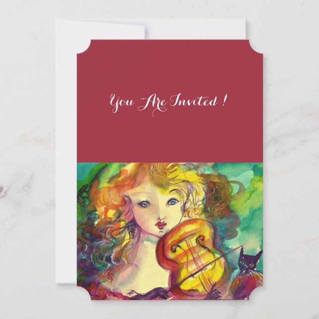 VIOLINISTISCHES MÄDCHEN, VIOLIN UND CAT Sweet 16 G Einladung (Vorderseite)
