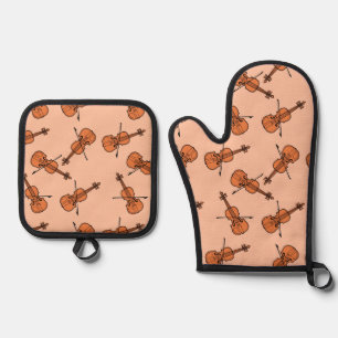 Violinmuster Ofenhandschuh & Topflappen-Set