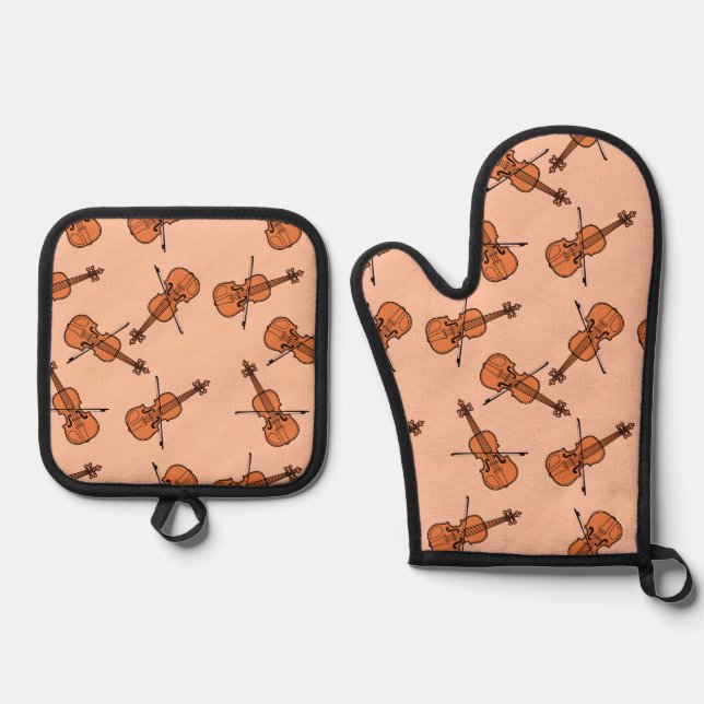 Violinmuster Ofenhandschuh & Topflappen-Set (Vorderseite)