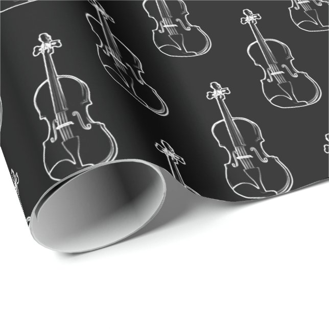 Violinmuster - Schwarz und Weiß Geschenkpapier (Rolleneckpunkt)