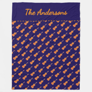 Violins Music Themed Patterns Navy Personalisiert Fleecedecke
