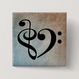 Violinschlüssel Bassschlüssel Herz Vintage-Notenbl Button