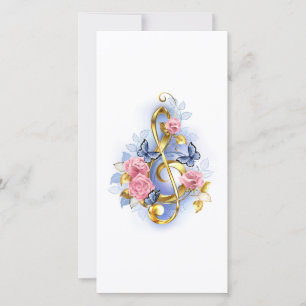 Violinschlüssel mit rosa Rosen Dankeskarte