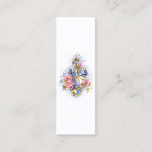 Violinschlüssel mit rosa Rosen Telefonnummerkarte