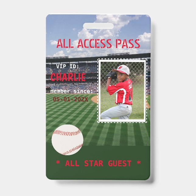 VIP Access Baseball Field Birthday Party Abzeichen Ausweis (Vorderseite)