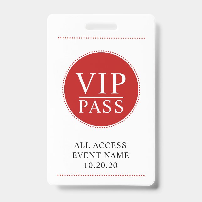 VIP All Access Event Einfach rot Weiß Ausweis (Vorderseite)