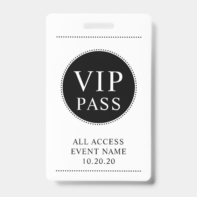 VIP All Access Event Einfach Schwarz-weiß Ausweis (Vorderseite)