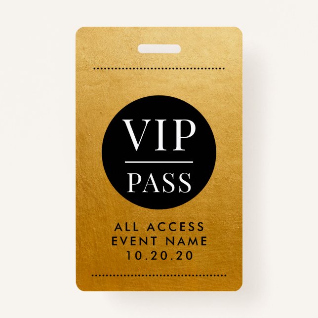VIP All Access Event Gold Metallic Foil Gold Black Ausweis (Vorderseite)