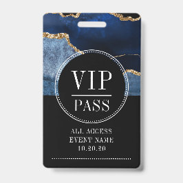 VIP All Access Event Metallic Navy Gold Agate Ausweis