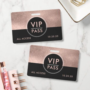 VIP All Access Event Metallic Roségold Glitter Ausweis