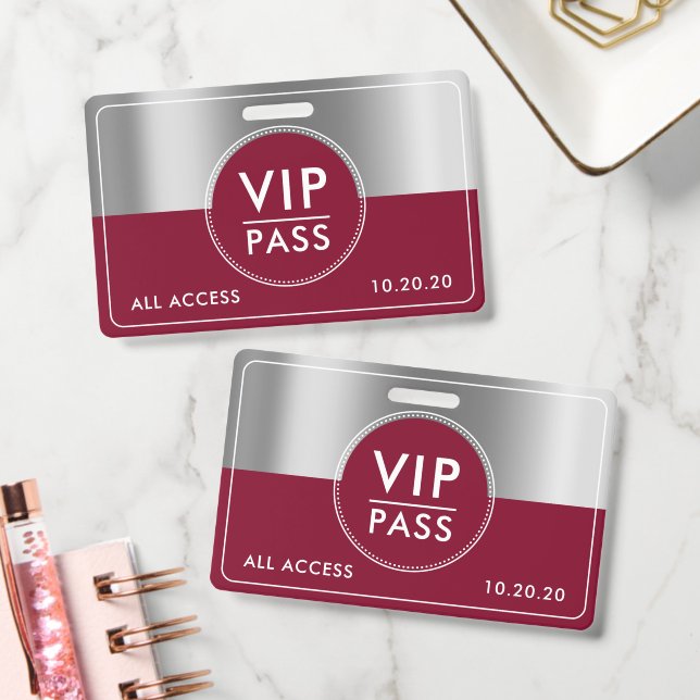 VIP All-Access-Event Metallic Silber Burgund Ausweis (Büro)