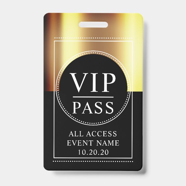 VIP All Access Event Metallisches Gold Black Abzei Ausweis (Vorderseite)