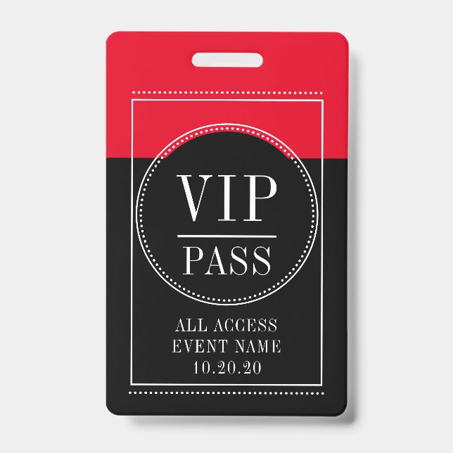 VIP All Access Event Red Black Abzeichen Ausweis (Vorderseite)