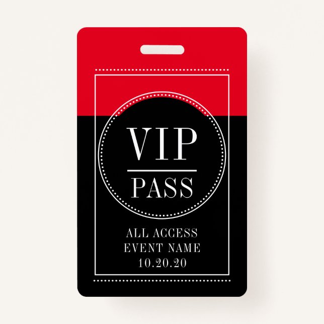 VIP All Access Event Red Black Abzeichen Ausweis (Vorderseite)