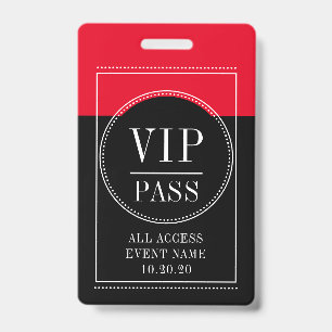 VIP All-Access-Event Rot-Schwarzes Abzeichen Ausweis