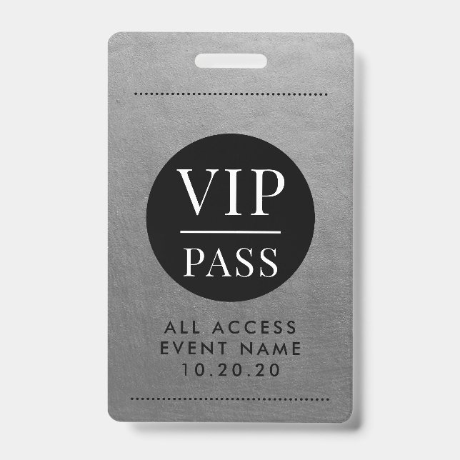 VIP All Access Event Silver Metallic Foil Gold Ausweis (Vorderseite)